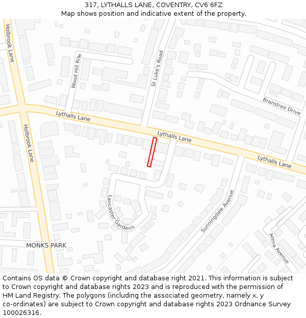 317, LYTHALLS LANE, COVENTRY, CV6 6FZ: Location map and indicative extent of plot