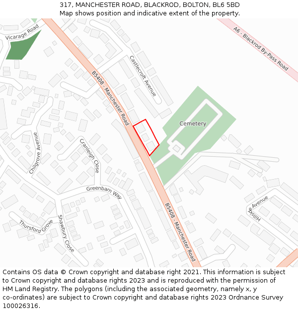 317, MANCHESTER ROAD, BLACKROD, BOLTON, BL6 5BD: Location map and indicative extent of plot