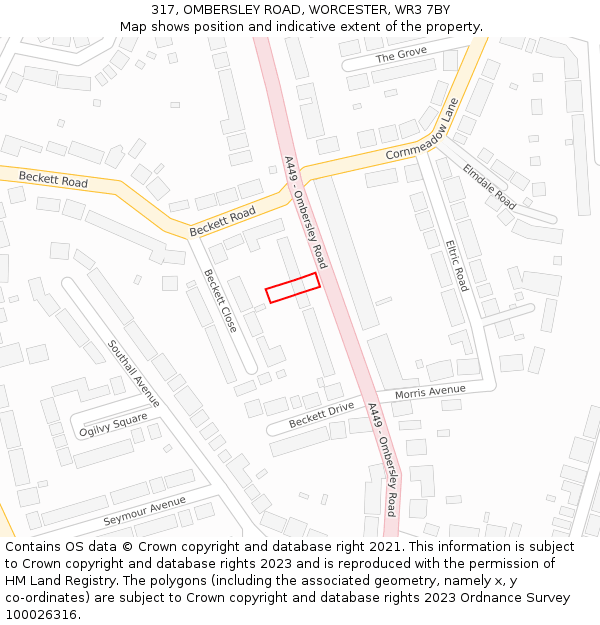 317, OMBERSLEY ROAD, WORCESTER, WR3 7BY: Location map and indicative extent of plot