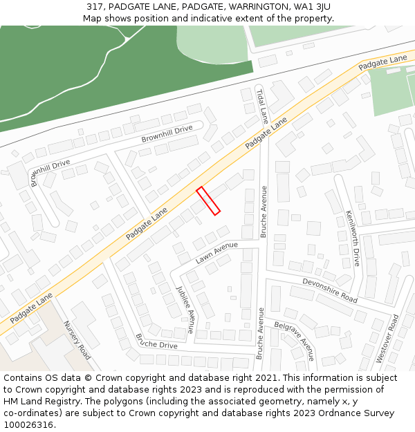 317, PADGATE LANE, PADGATE, WARRINGTON, WA1 3JU: Location map and indicative extent of plot