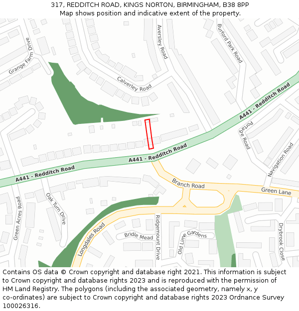 317, REDDITCH ROAD, KINGS NORTON, BIRMINGHAM, B38 8PP: Location map and indicative extent of plot