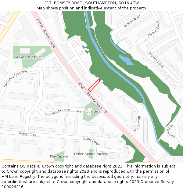 317, ROMSEY ROAD, SOUTHAMPTON, SO16 4BW: Location map and indicative extent of plot