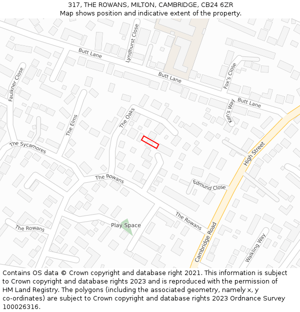 317, THE ROWANS, MILTON, CAMBRIDGE, CB24 6ZR: Location map and indicative extent of plot