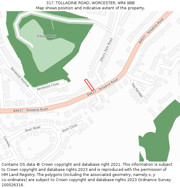 317, TOLLADINE ROAD, WORCESTER, WR4 9BB: Location map and indicative extent of plot