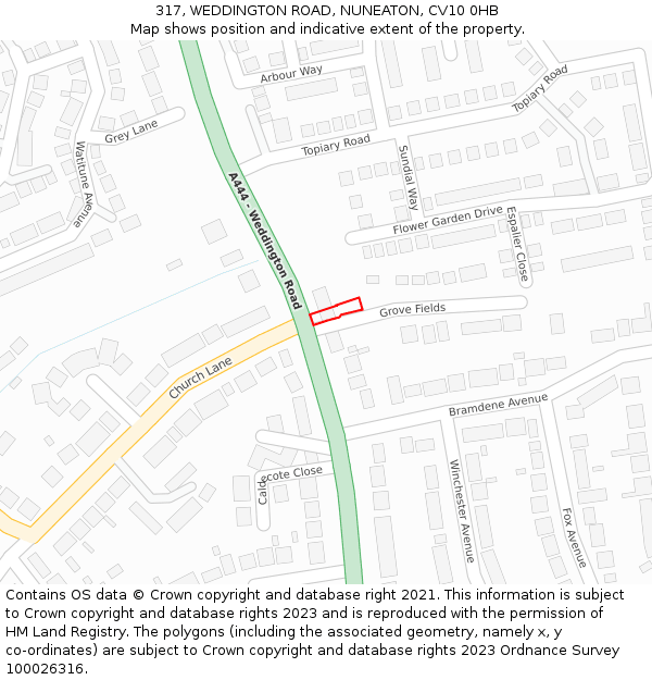 317, WEDDINGTON ROAD, NUNEATON, CV10 0HB: Location map and indicative extent of plot