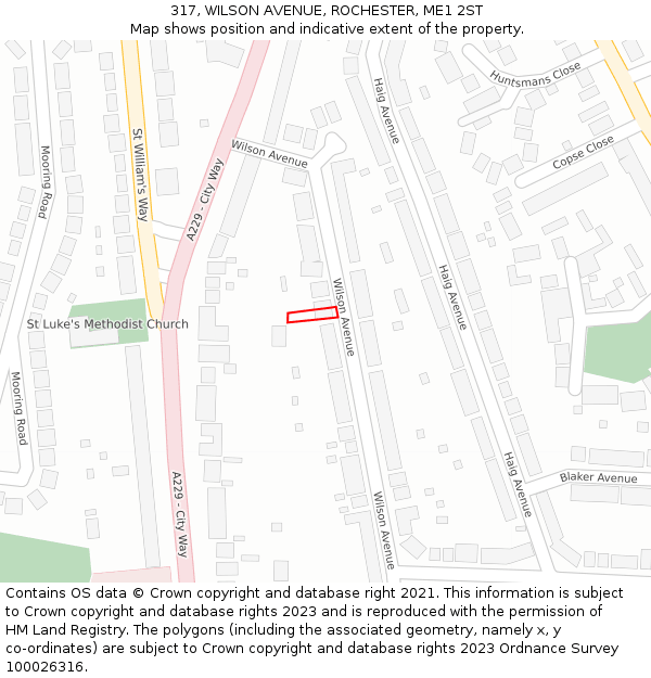 317, WILSON AVENUE, ROCHESTER, ME1 2ST: Location map and indicative extent of plot