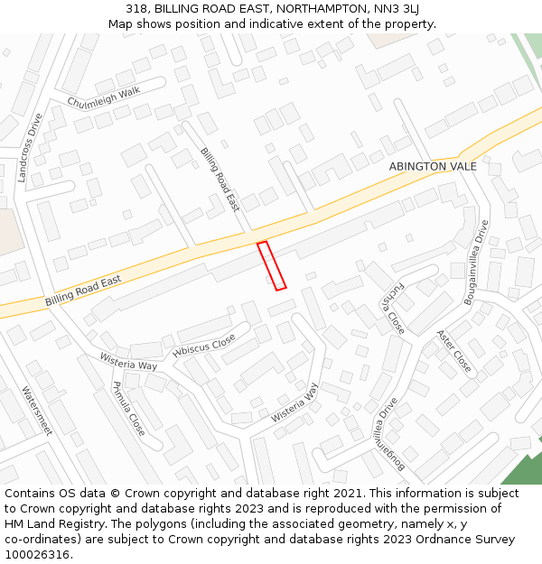 318, BILLING ROAD EAST, NORTHAMPTON, NN3 3LJ: Location map and indicative extent of plot