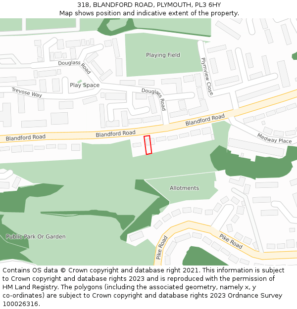 318, BLANDFORD ROAD, PLYMOUTH, PL3 6HY: Location map and indicative extent of plot