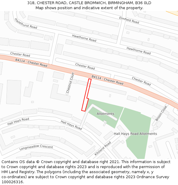 318, CHESTER ROAD, CASTLE BROMWICH, BIRMINGHAM, B36 0LD: Location map and indicative extent of plot