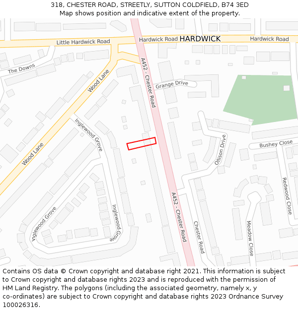 318, CHESTER ROAD, STREETLY, SUTTON COLDFIELD, B74 3ED: Location map and indicative extent of plot