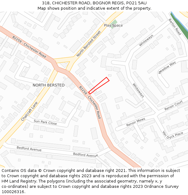 318, CHICHESTER ROAD, BOGNOR REGIS, PO21 5AU: Location map and indicative extent of plot