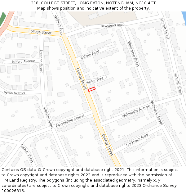 318, COLLEGE STREET, LONG EATON, NOTTINGHAM, NG10 4GT: Location map and indicative extent of plot