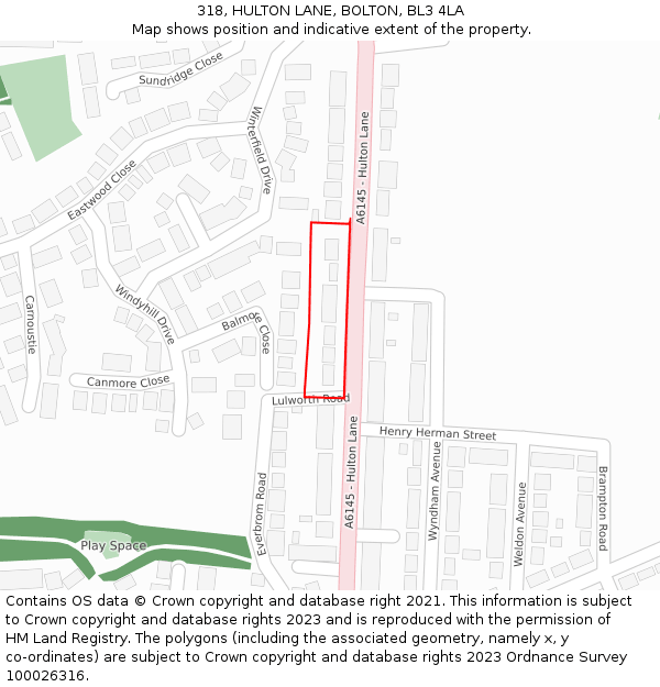 318, HULTON LANE, BOLTON, BL3 4LA: Location map and indicative extent of plot