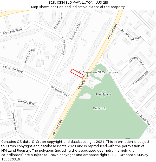 318, ICKNIELD WAY, LUTON, LU3 2JS: Location map and indicative extent of plot