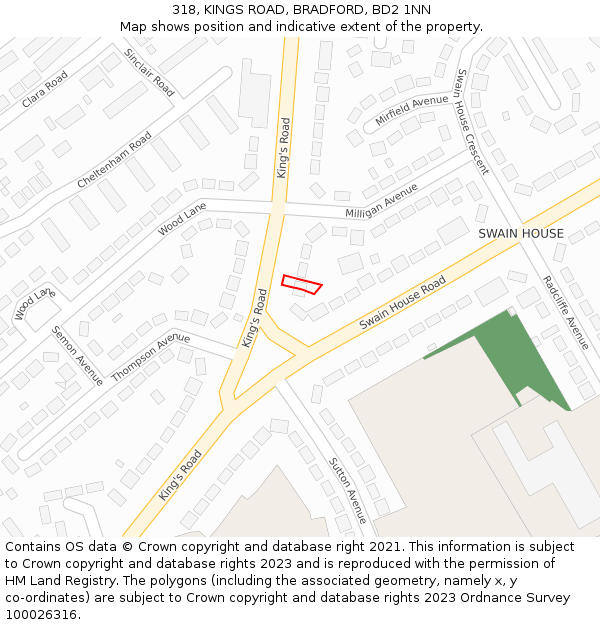 318, KINGS ROAD, BRADFORD, BD2 1NN: Location map and indicative extent of plot