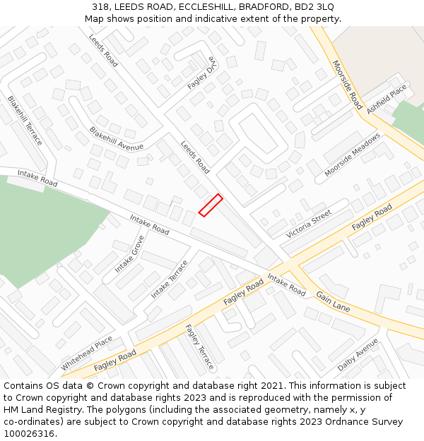 318, LEEDS ROAD, ECCLESHILL, BRADFORD, BD2 3LQ: Location map and indicative extent of plot