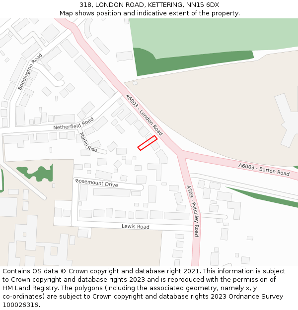 318, LONDON ROAD, KETTERING, NN15 6DX: Location map and indicative extent of plot