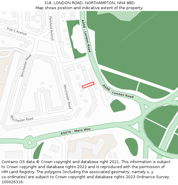 318, LONDON ROAD, NORTHAMPTON, NN4 8BD: Location map and indicative extent of plot