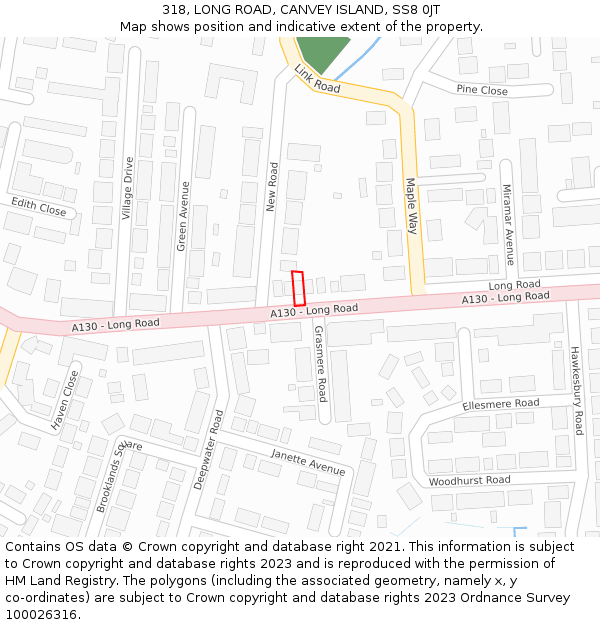 318, LONG ROAD, CANVEY ISLAND, SS8 0JT: Location map and indicative extent of plot