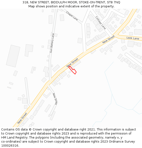 318, NEW STREET, BIDDULPH MOOR, STOKE-ON-TRENT, ST8 7NQ: Location map and indicative extent of plot