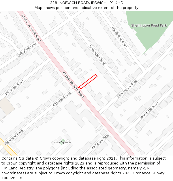 318, NORWICH ROAD, IPSWICH, IP1 4HD: Location map and indicative extent of plot