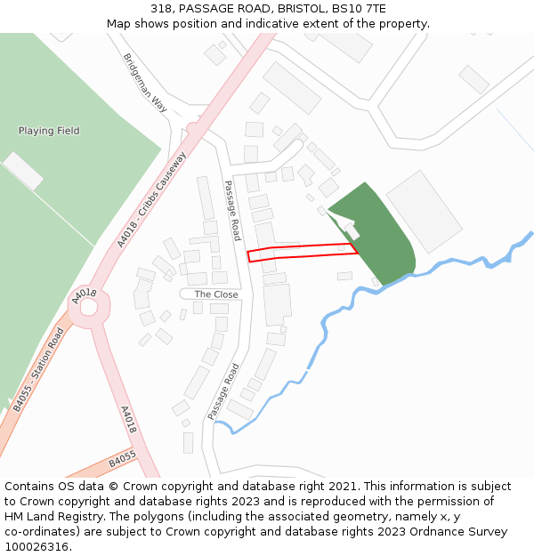 318, PASSAGE ROAD, BRISTOL, BS10 7TE: Location map and indicative extent of plot