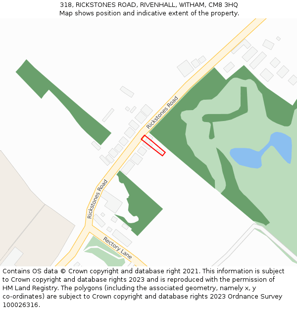 318, RICKSTONES ROAD, RIVENHALL, WITHAM, CM8 3HQ: Location map and indicative extent of plot