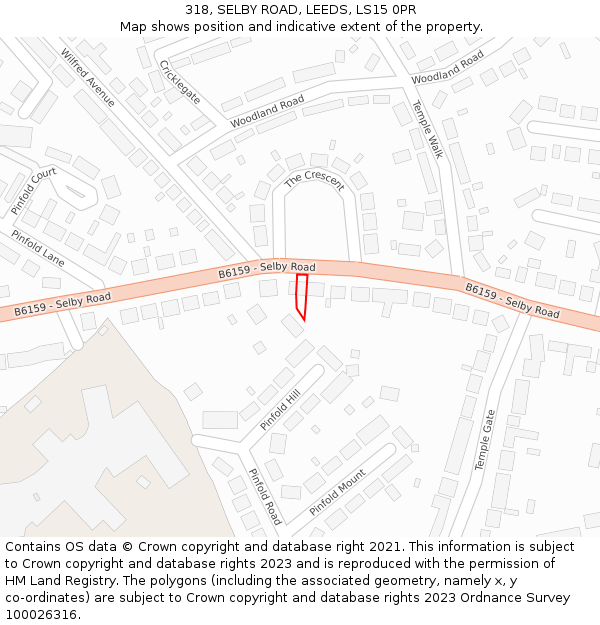 318, SELBY ROAD, LEEDS, LS15 0PR: Location map and indicative extent of plot