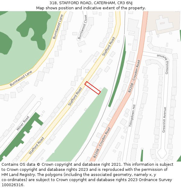 318, STAFFORD ROAD, CATERHAM, CR3 6NJ: Location map and indicative extent of plot