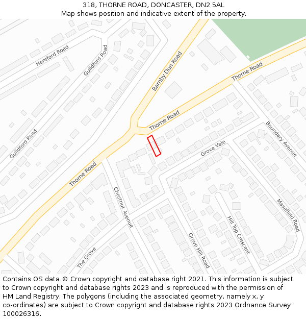 318, THORNE ROAD, DONCASTER, DN2 5AL: Location map and indicative extent of plot
