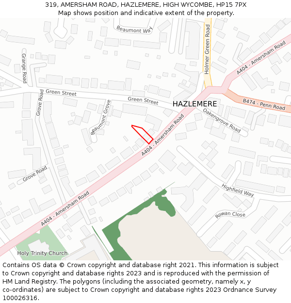 319, AMERSHAM ROAD, HAZLEMERE, HIGH WYCOMBE, HP15 7PX: Location map and indicative extent of plot