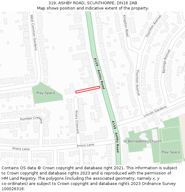 319, ASHBY ROAD, SCUNTHORPE, DN16 2AB: Location map and indicative extent of plot