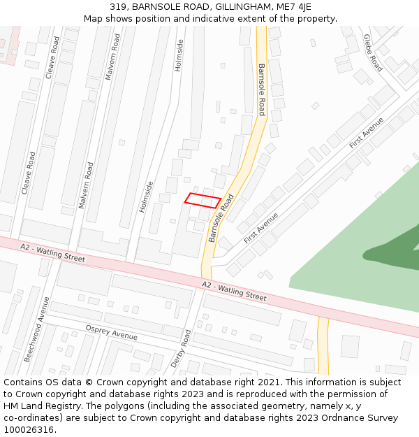 319, BARNSOLE ROAD, GILLINGHAM, ME7 4JE: Location map and indicative extent of plot