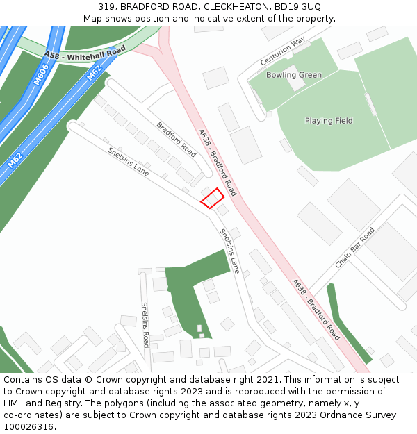 319, BRADFORD ROAD, CLECKHEATON, BD19 3UQ: Location map and indicative extent of plot