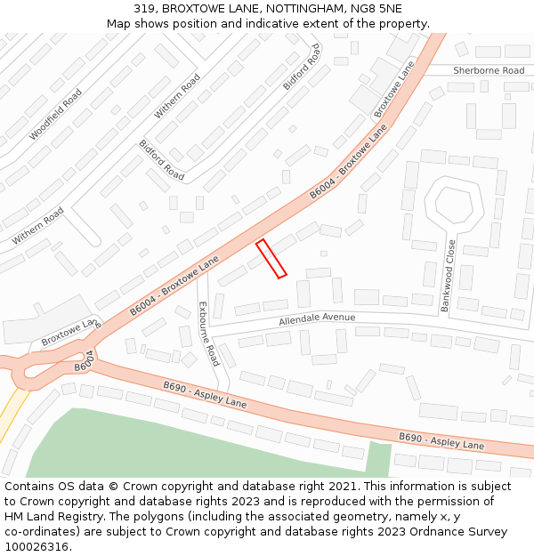 319, BROXTOWE LANE, NOTTINGHAM, NG8 5NE: Location map and indicative extent of plot