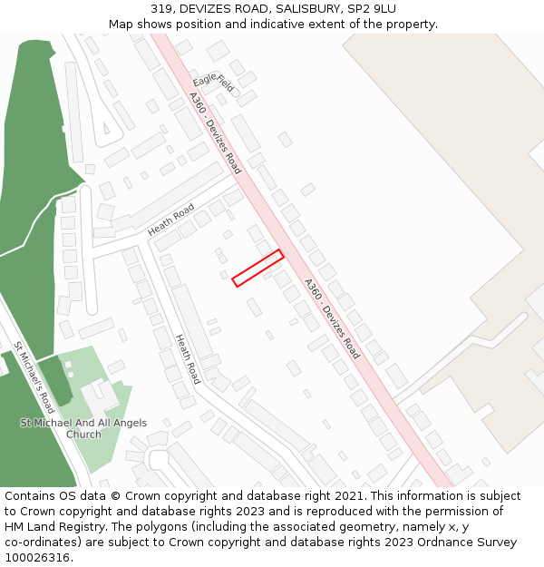 319, DEVIZES ROAD, SALISBURY, SP2 9LU: Location map and indicative extent of plot
