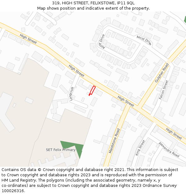 319, HIGH STREET, FELIXSTOWE, IP11 9QL: Location map and indicative extent of plot