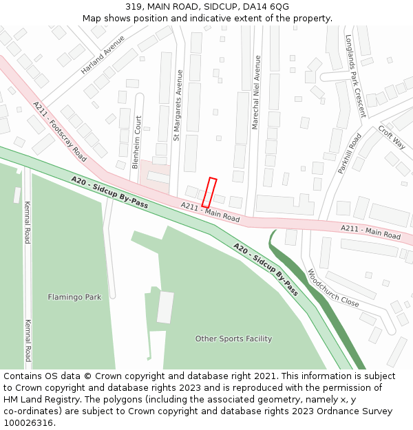 319, MAIN ROAD, SIDCUP, DA14 6QG: Location map and indicative extent of plot