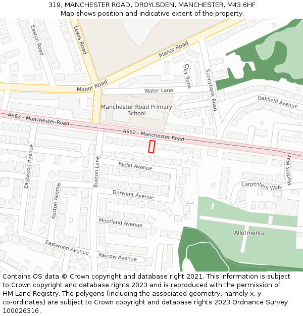 319, MANCHESTER ROAD, DROYLSDEN, MANCHESTER, M43 6HF: Location map and indicative extent of plot