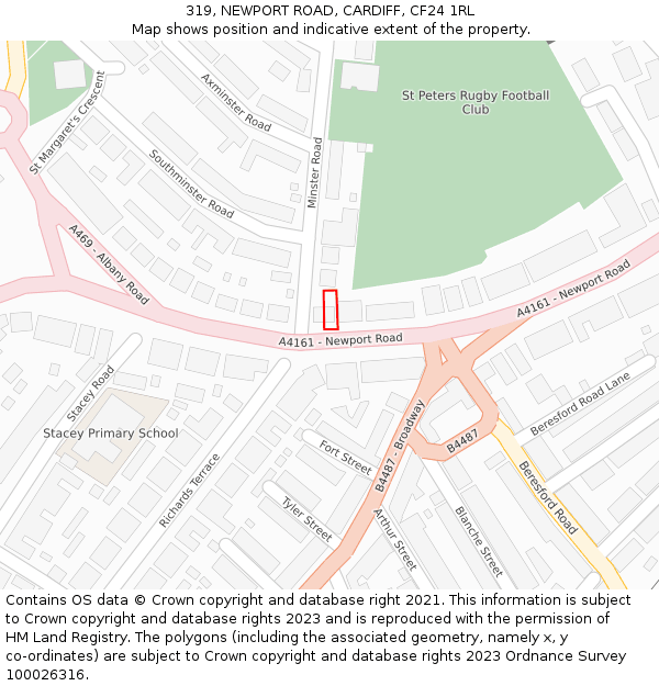 319, NEWPORT ROAD, CARDIFF, CF24 1RL: Location map and indicative extent of plot