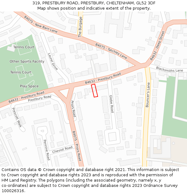 319, PRESTBURY ROAD, PRESTBURY, CHELTENHAM, GL52 3DF: Location map and indicative extent of plot