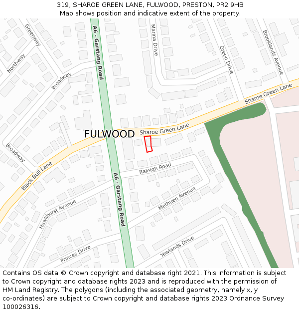 319, SHAROE GREEN LANE, FULWOOD, PRESTON, PR2 9HB: Location map and indicative extent of plot