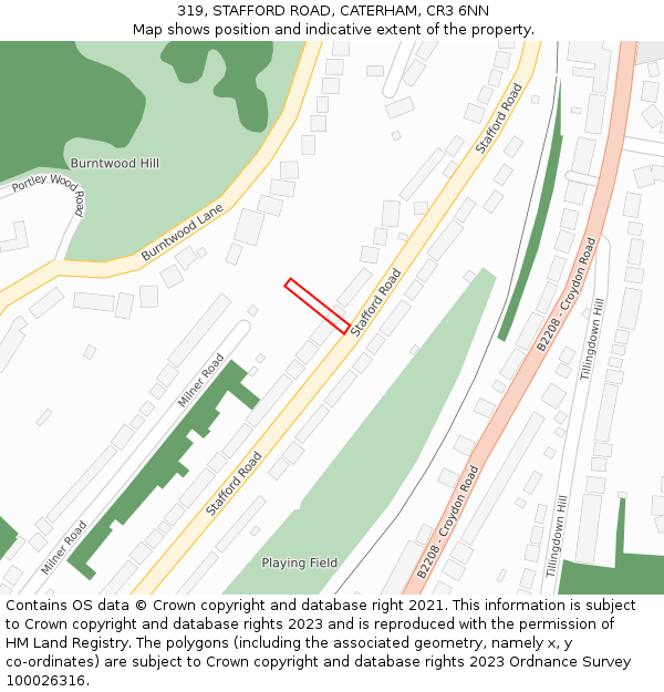 319, STAFFORD ROAD, CATERHAM, CR3 6NN: Location map and indicative extent of plot