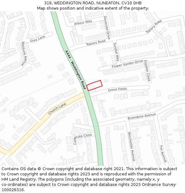 319, WEDDINGTON ROAD, NUNEATON, CV10 0HB: Location map and indicative extent of plot