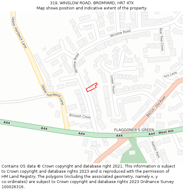 319, WINSLOW ROAD, BROMYARD, HR7 4TX: Location map and indicative extent of plot