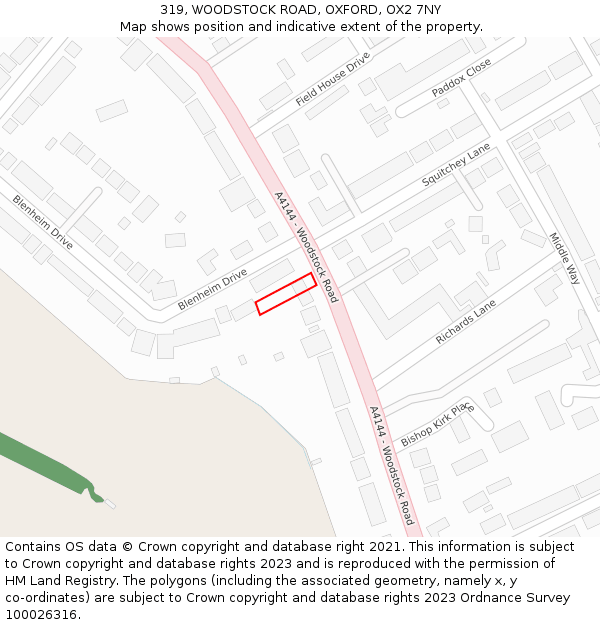 319, WOODSTOCK ROAD, OXFORD, OX2 7NY: Location map and indicative extent of plot