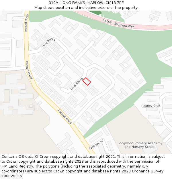 319A, LONG BANKS, HARLOW, CM18 7PE: Location map and indicative extent of plot