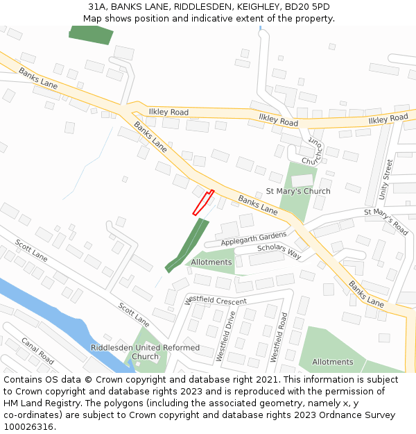 31A, BANKS LANE, RIDDLESDEN, KEIGHLEY, BD20 5PD: Location map and indicative extent of plot