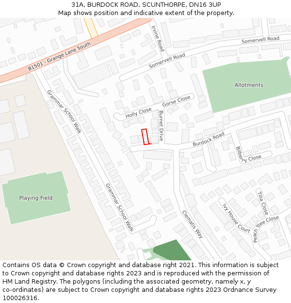 31A, BURDOCK ROAD, SCUNTHORPE, DN16 3UP: Location map and indicative extent of plot