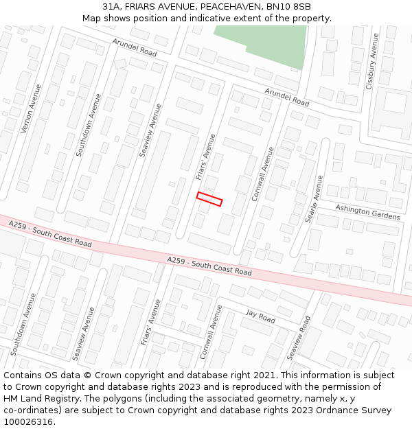 31A, FRIARS AVENUE, PEACEHAVEN, BN10 8SB: Location map and indicative extent of plot